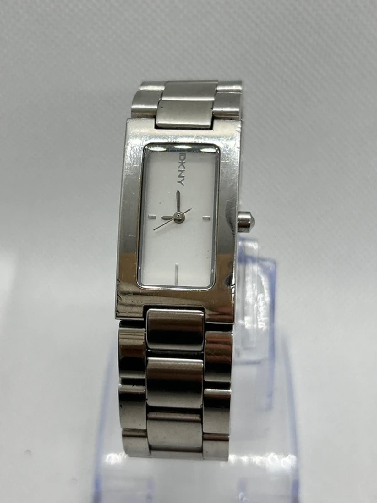 Ladies DKNY slim size silver watch with white dial and silver bracelet