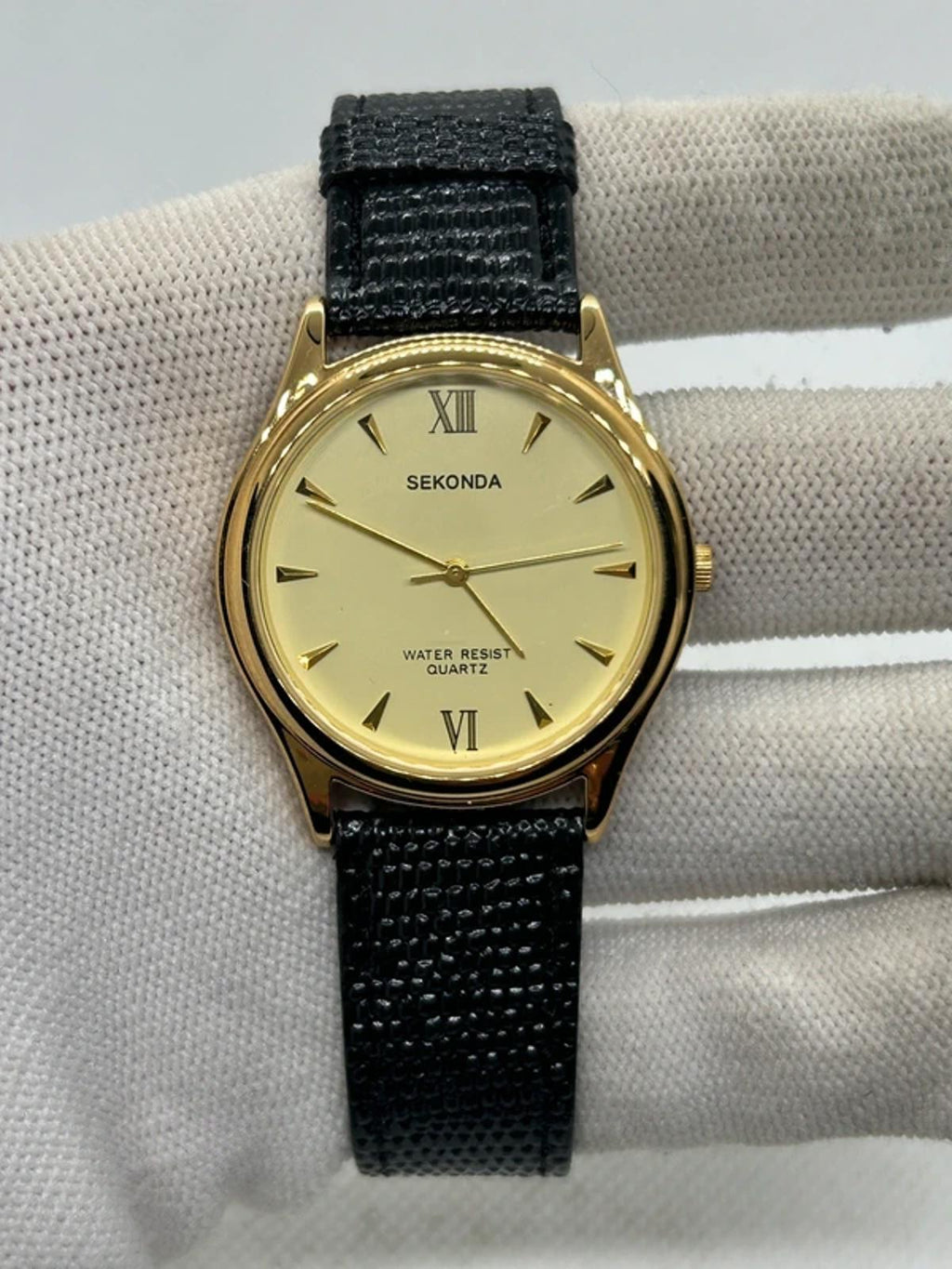 Sekonda gold case and dial smart dress watch black strap box and papers