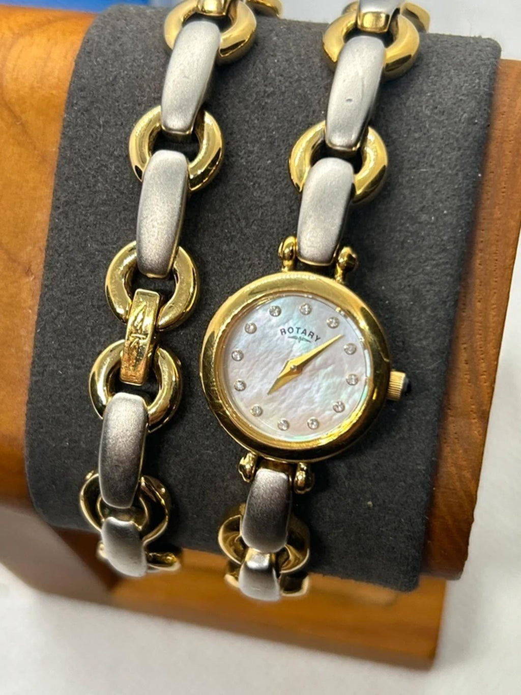 Ladies Rotary gold and silver watch matching bracelet with box and papers
