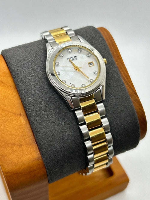 Citizen ladies two tone gold and silver watch with mother of pearl dial