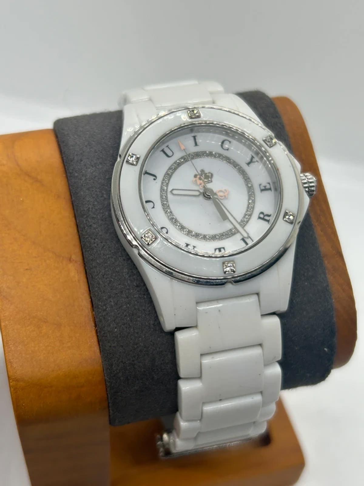 Ladies Juicy couture white plastic watch with diamantés