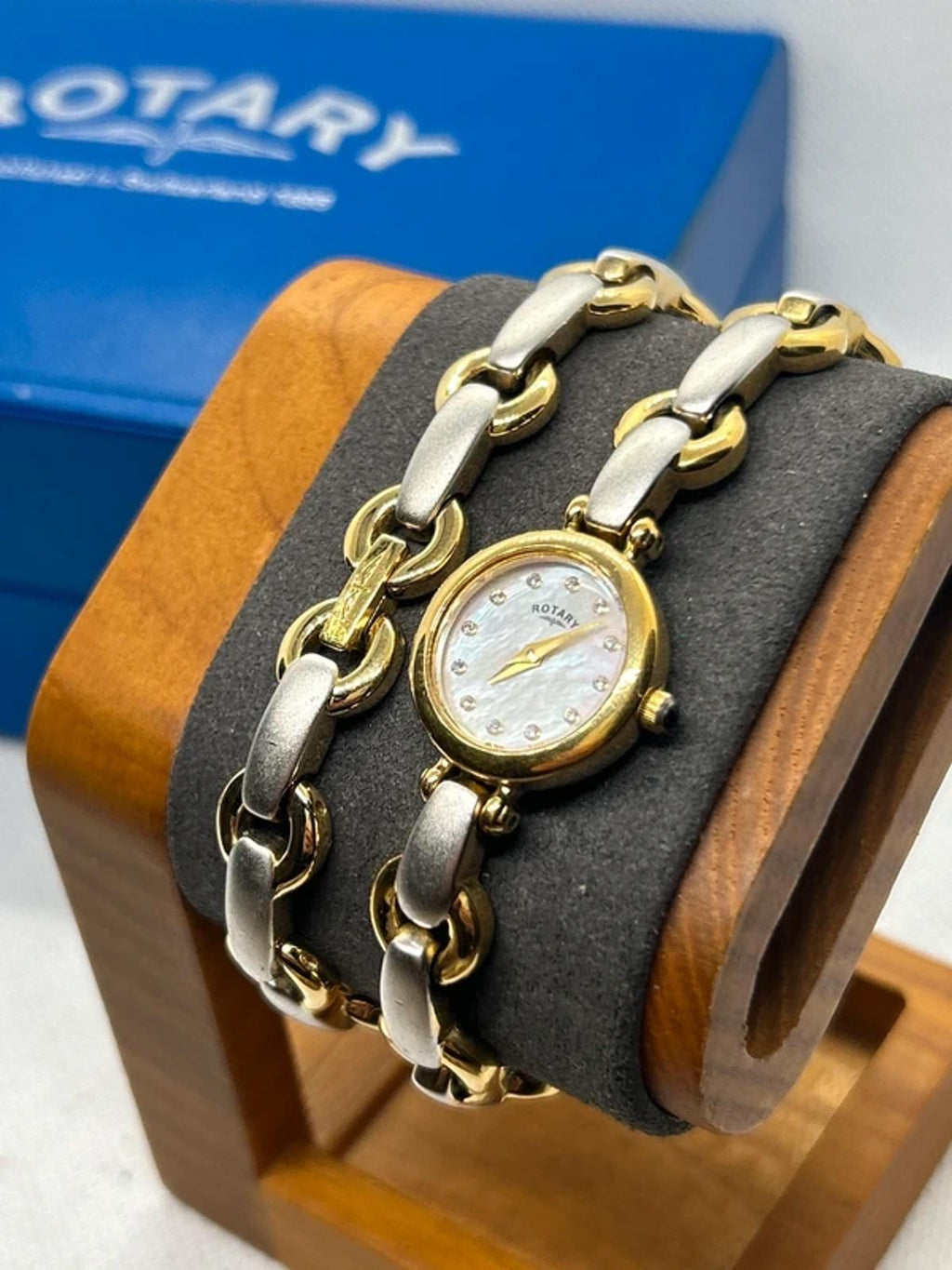 Ladies Rotary gold and silver watch matching bracelet with box and papers