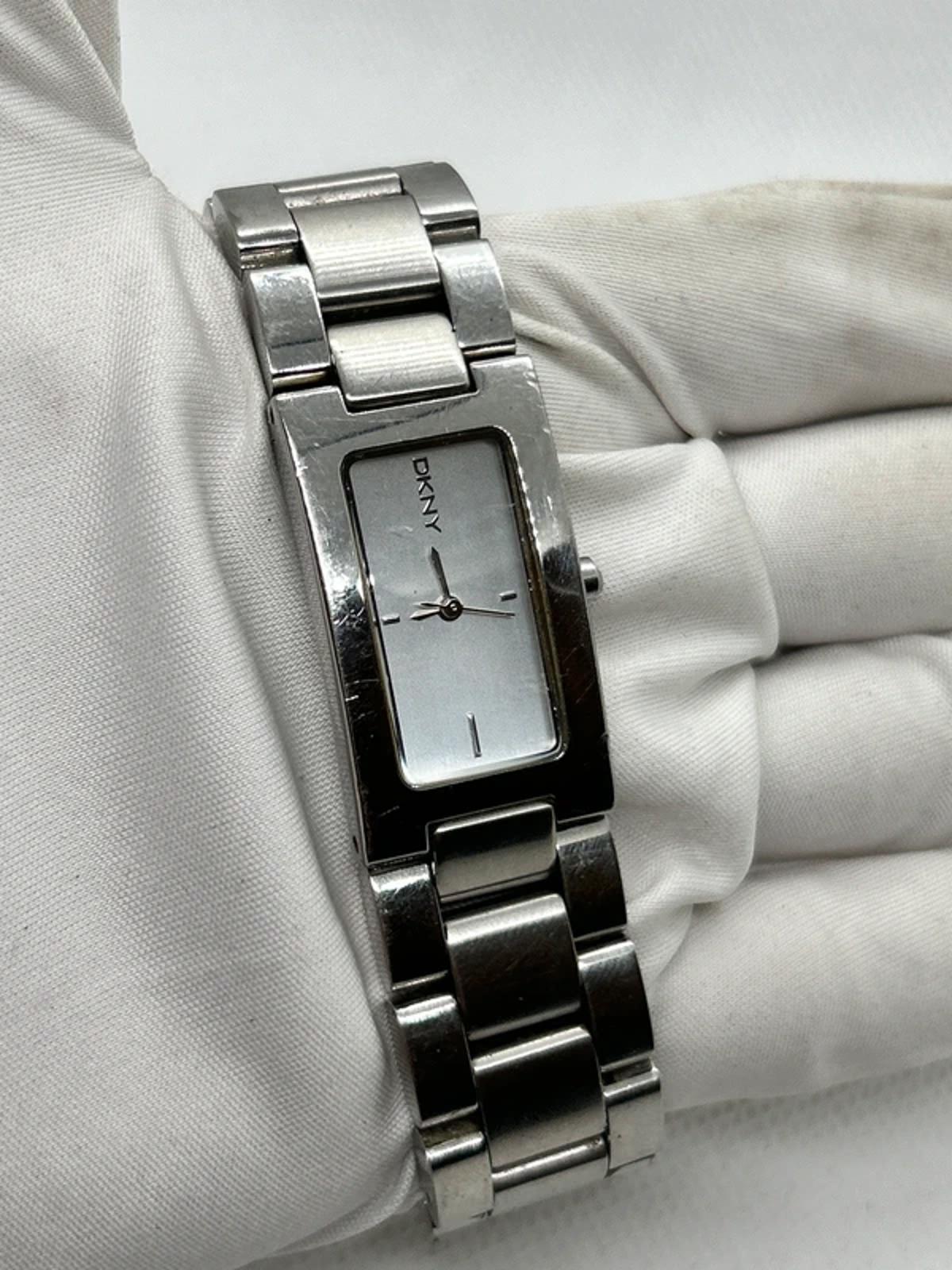 Ladies DKNY slim size silver watch with white dial and silver bracelet