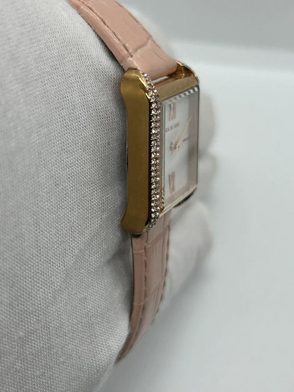 Ladies Michael Kors gold square watch silver dial rose strap with box and papers