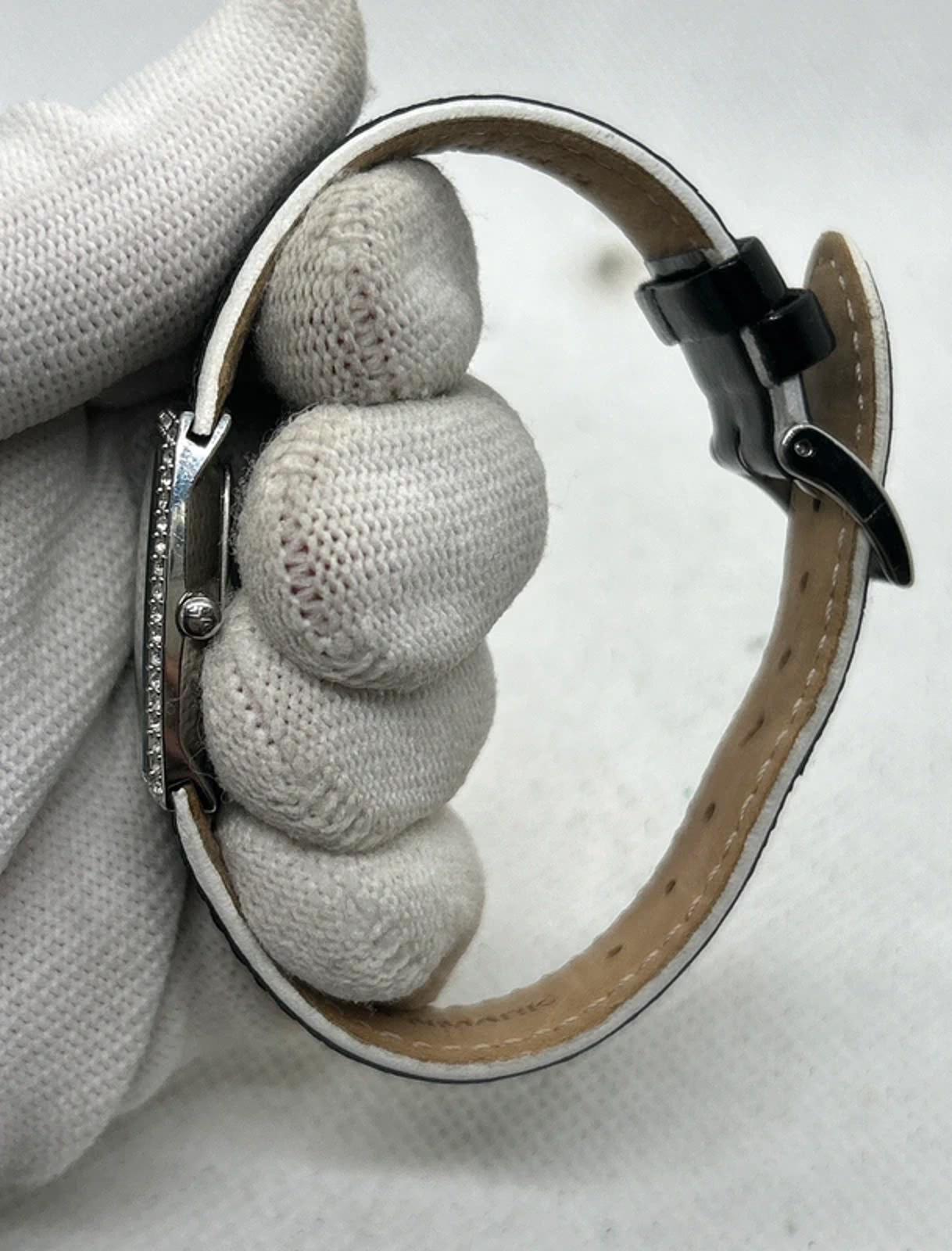 Lovely ladies Skagen watch mother of pearl dial diamantés with black strap