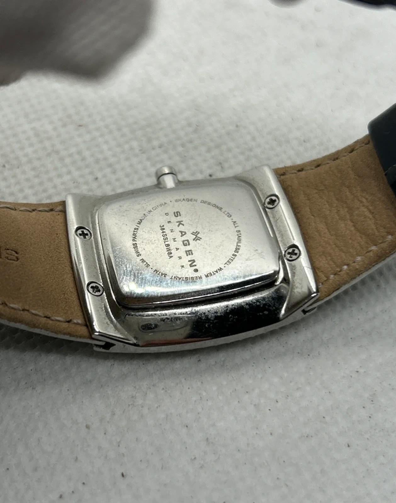 Lovely ladies Skagen watch mother of pearl dial diamantés with black strap