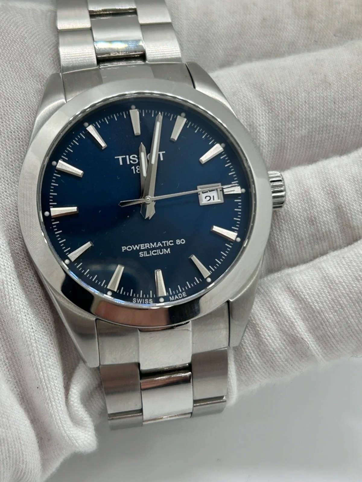 Tissot watch automatic powermatic sunburst blue dial with box and papers