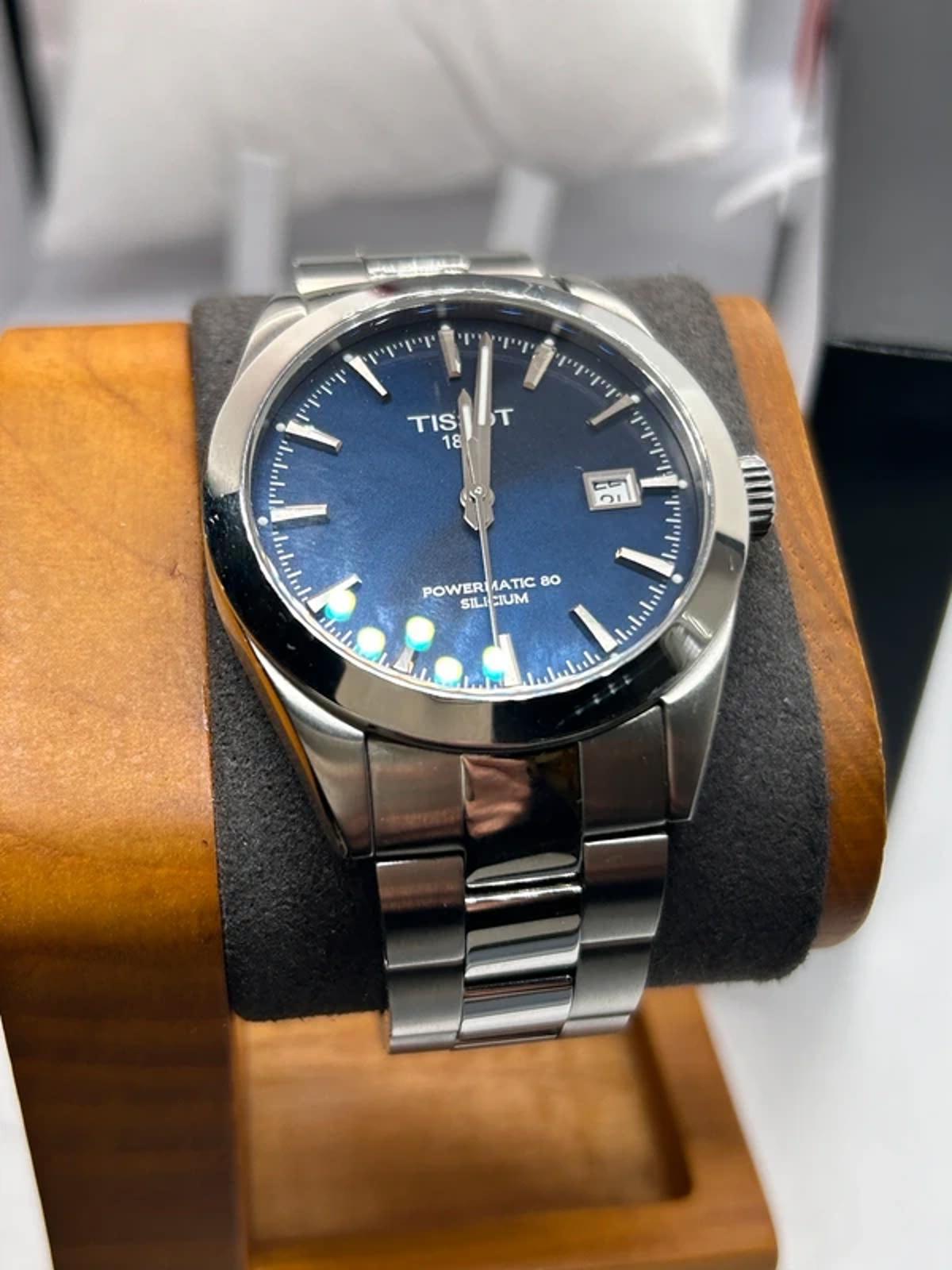 Tissot watch automatic powermatic sunburst blue dial with box and papers