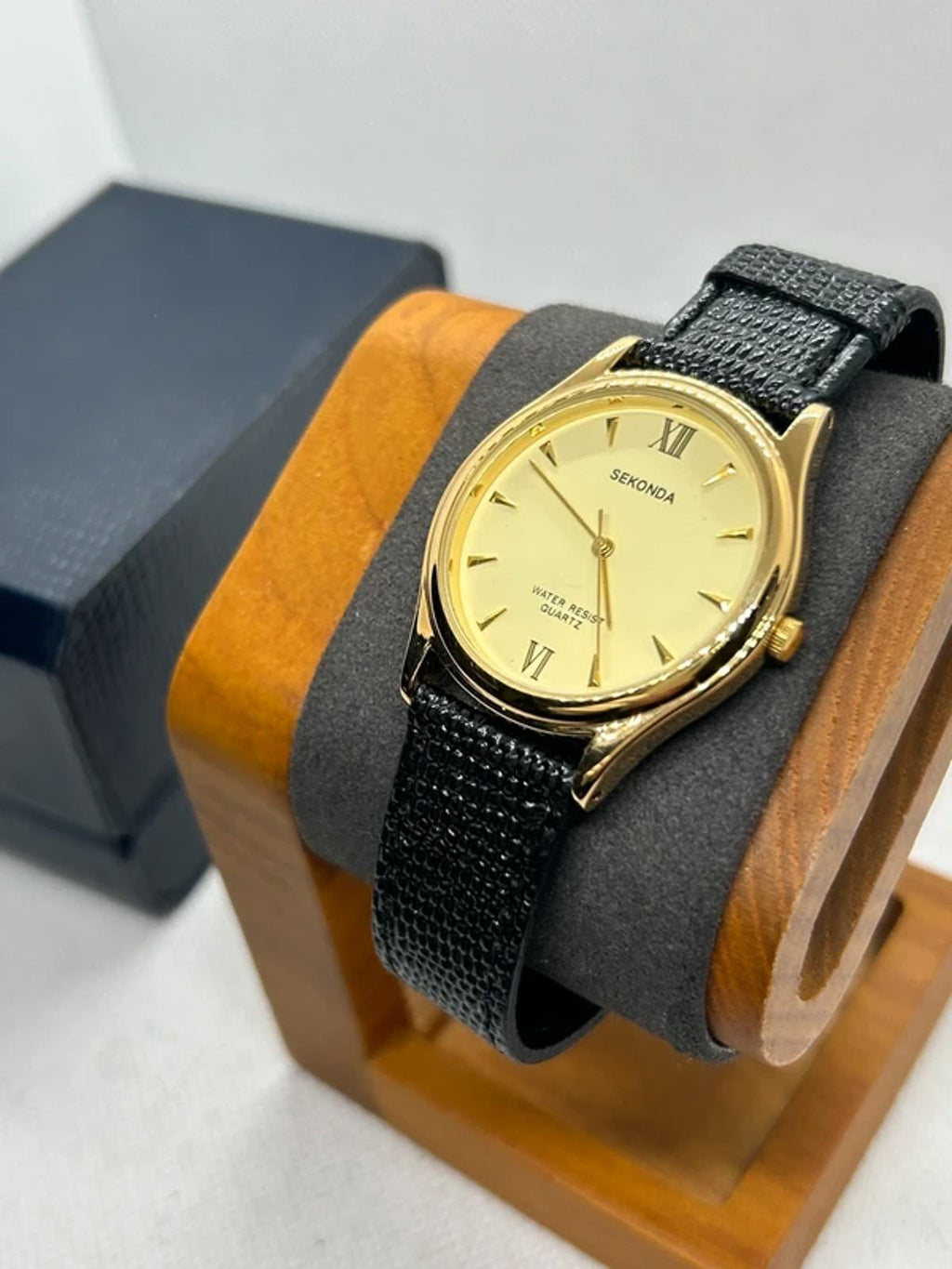 Sekonda gold case and dial smart dress watch black strap box and papers