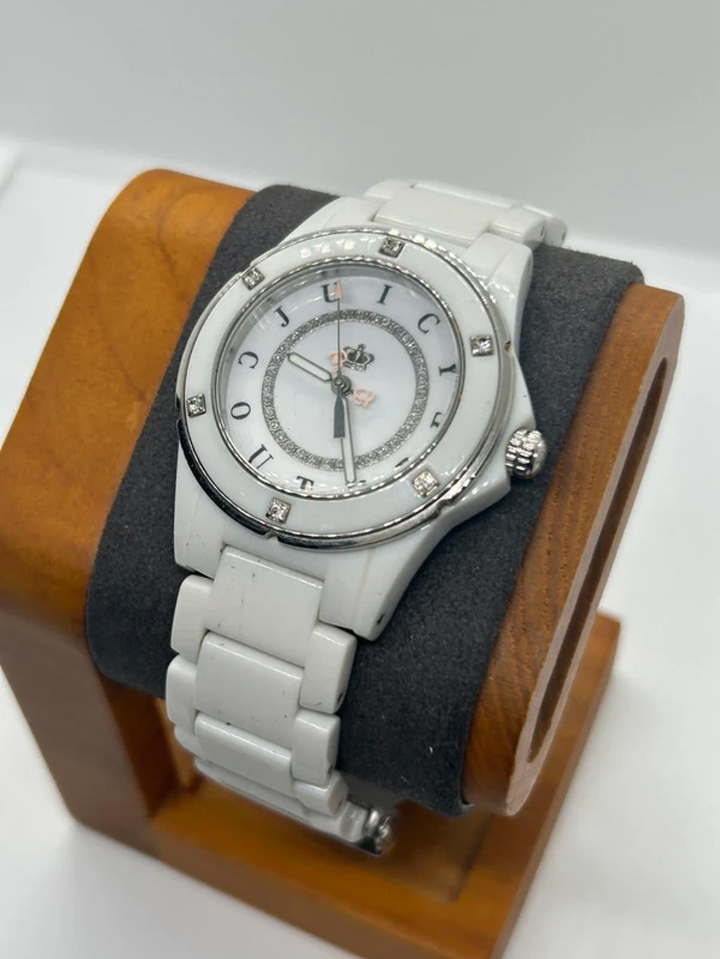 Ladies Juicy couture white plastic watch with diamantés