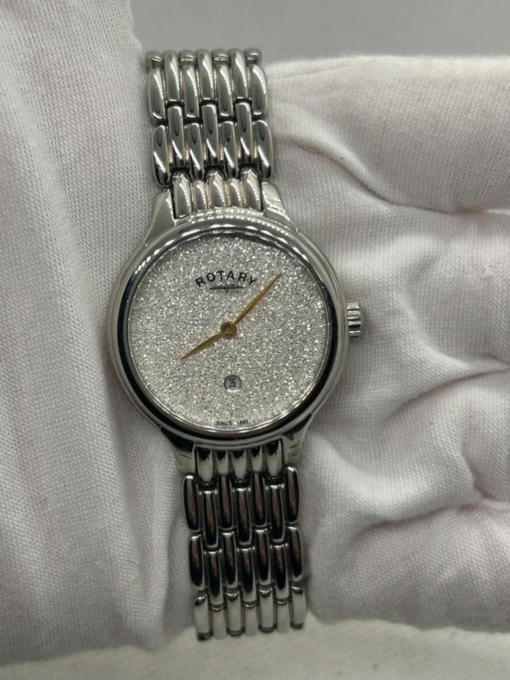 Ladies Rotary diamanté dial silver watch with box and papers