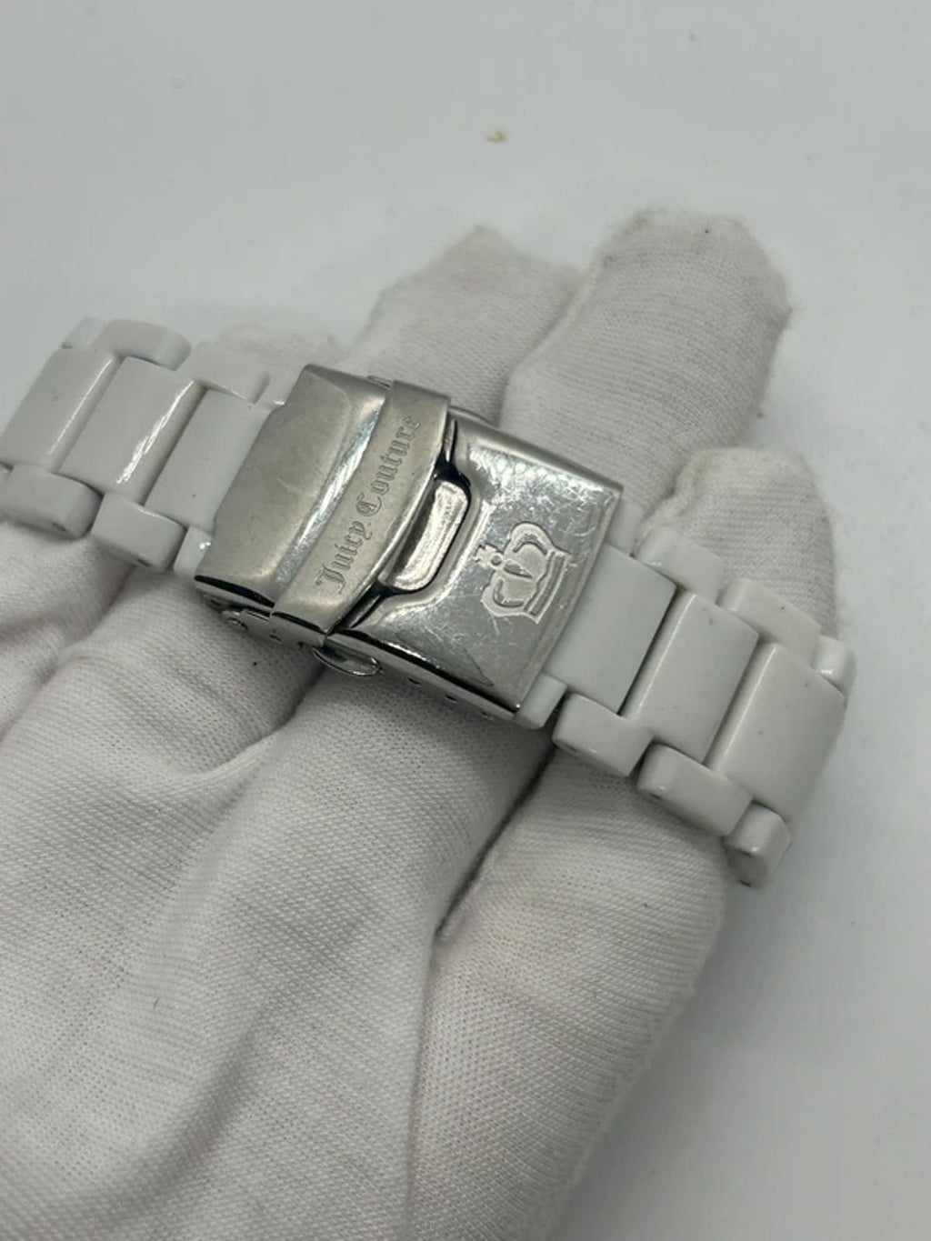 Ladies Juicy couture white plastic watch with diamantés