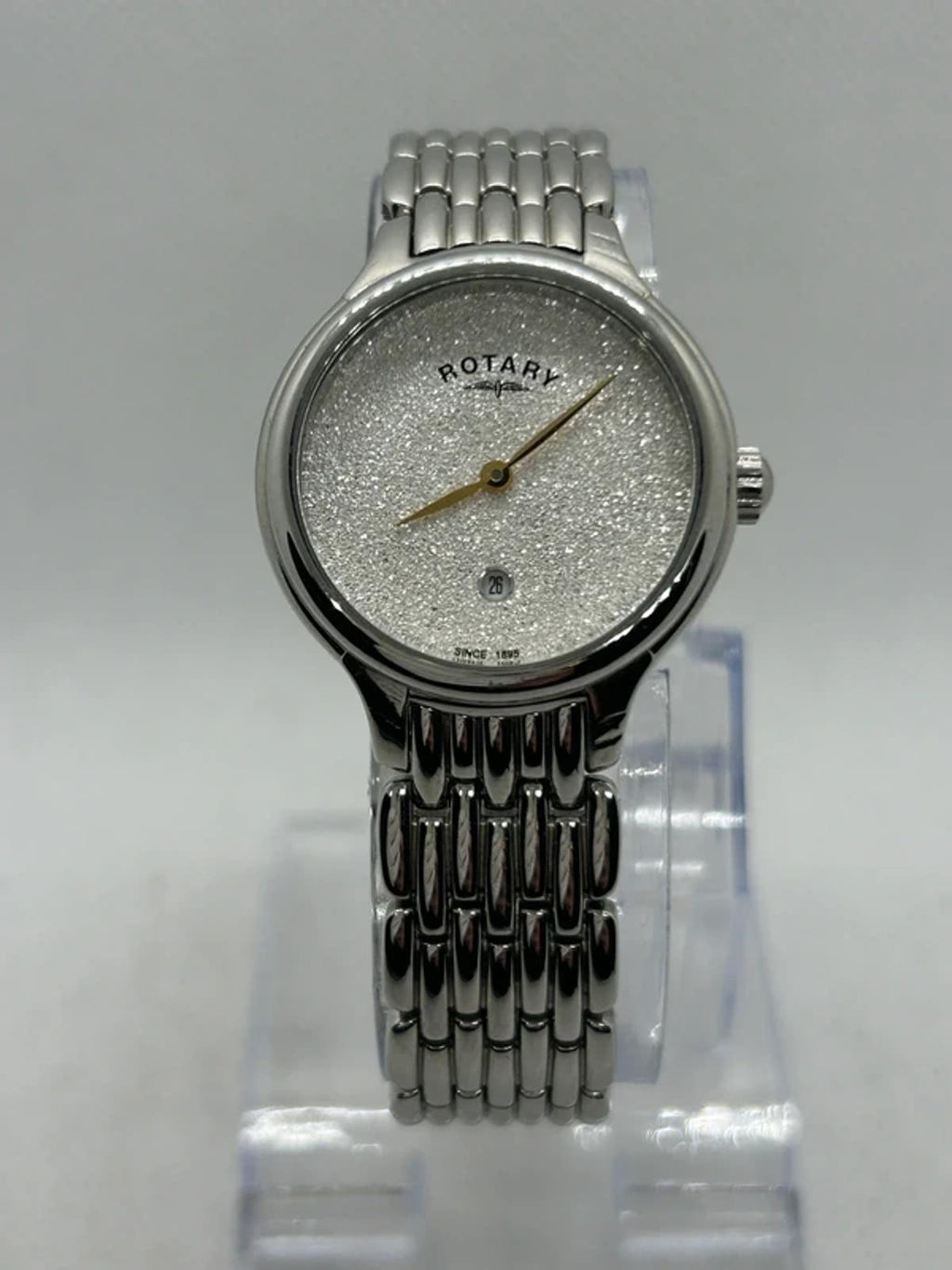 Ladies Rotary diamanté dial silver watch with box and papers