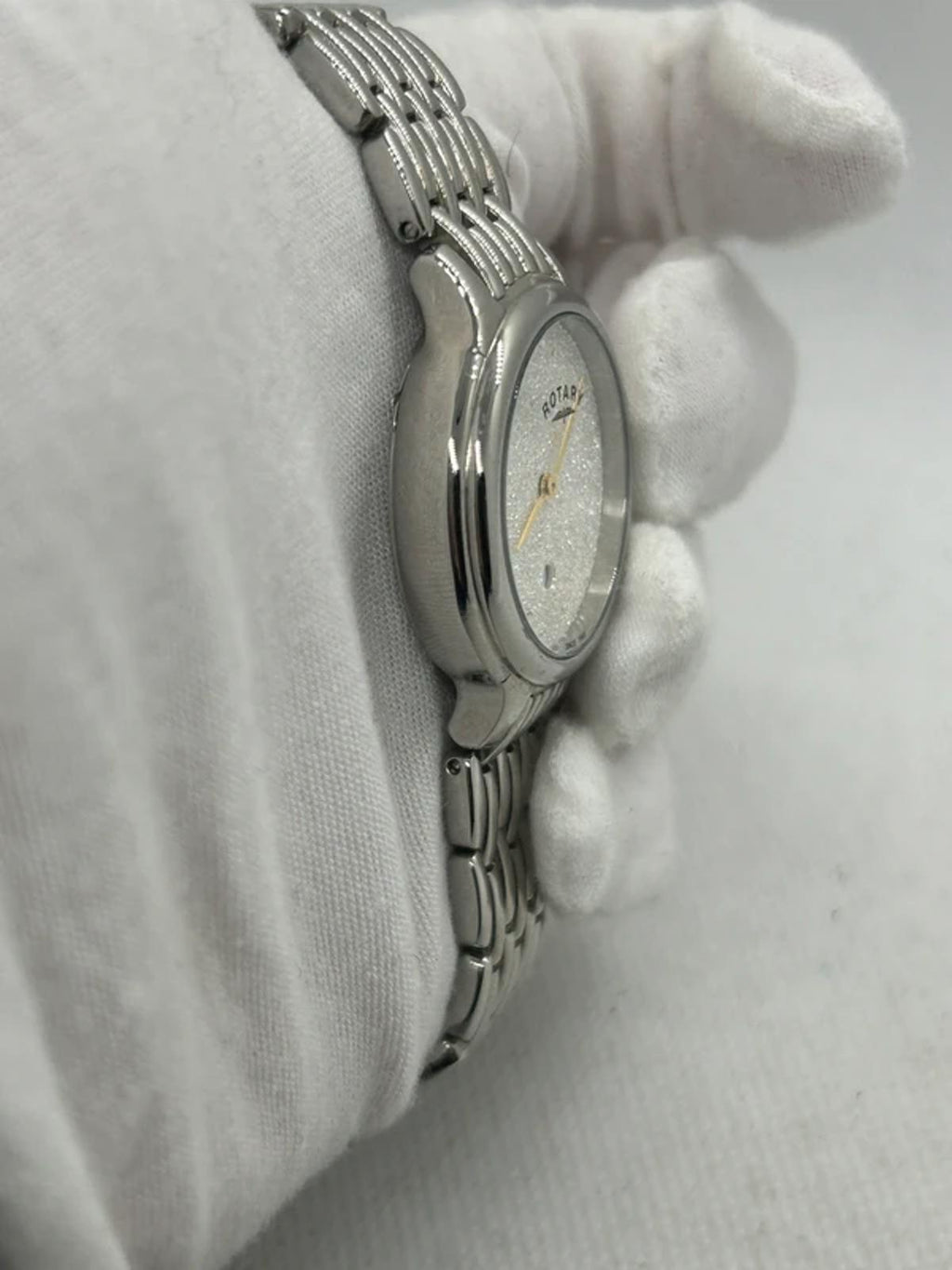 Ladies Rotary diamanté dial silver watch with box and papers
