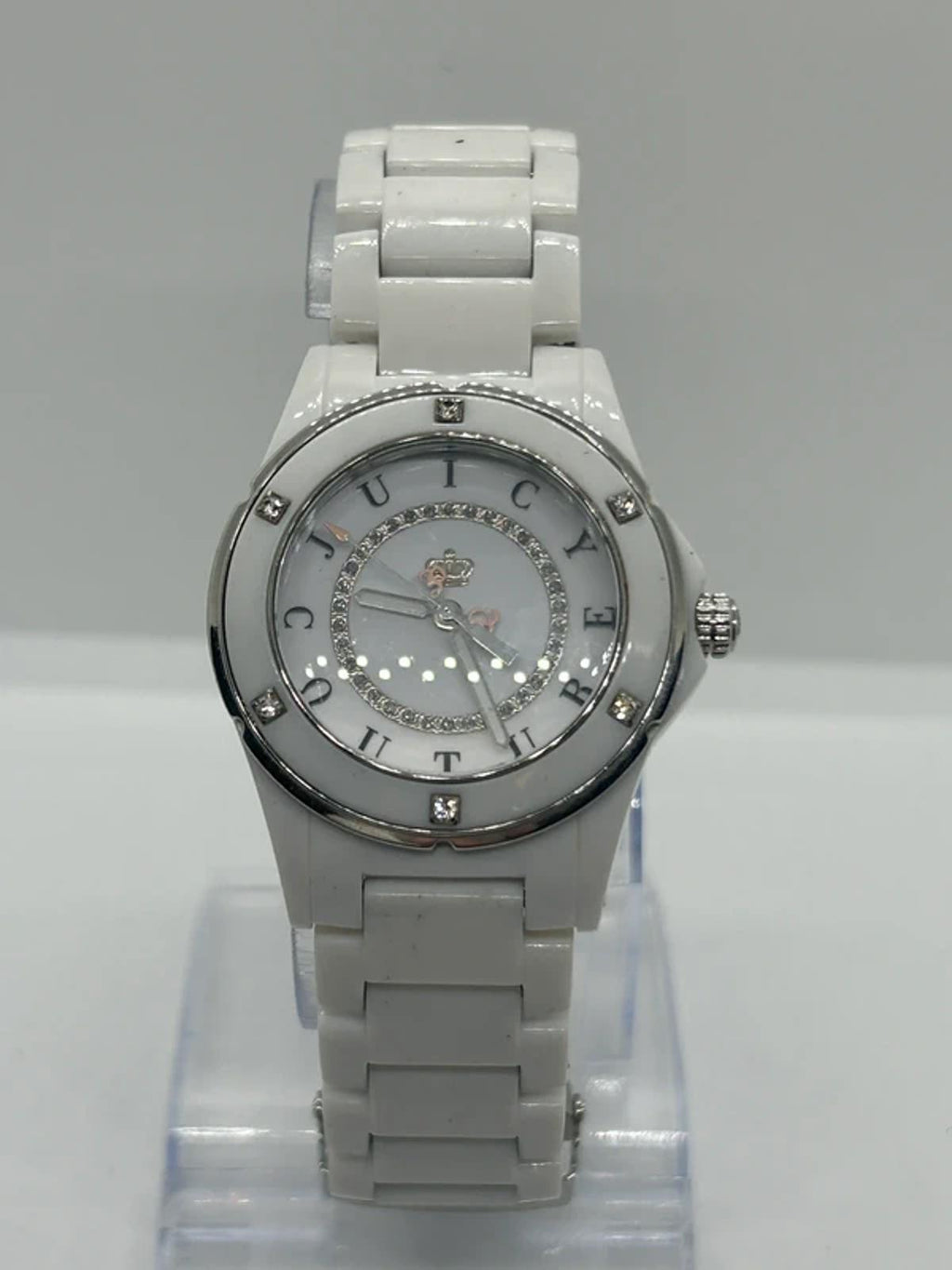 Ladies Juicy couture white plastic watch with diamantés