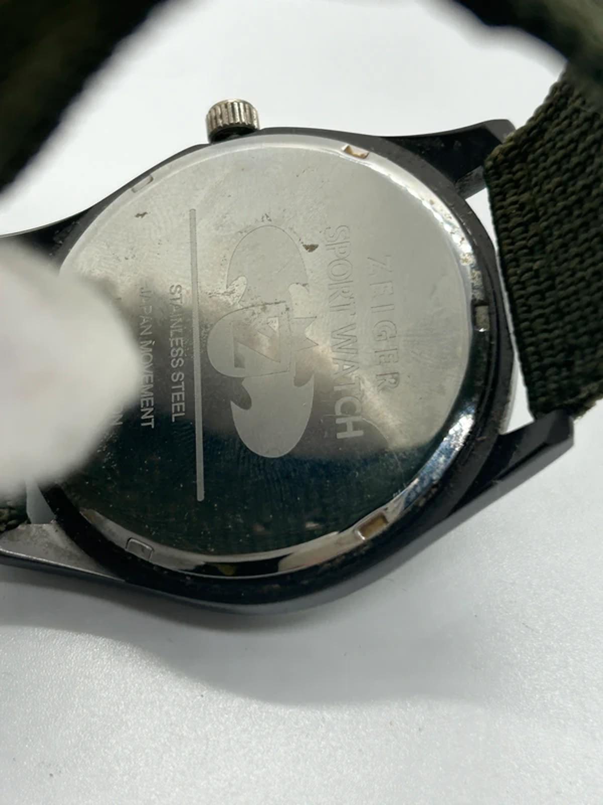 Zeiger sports watch with black case green dial and green fabric strap