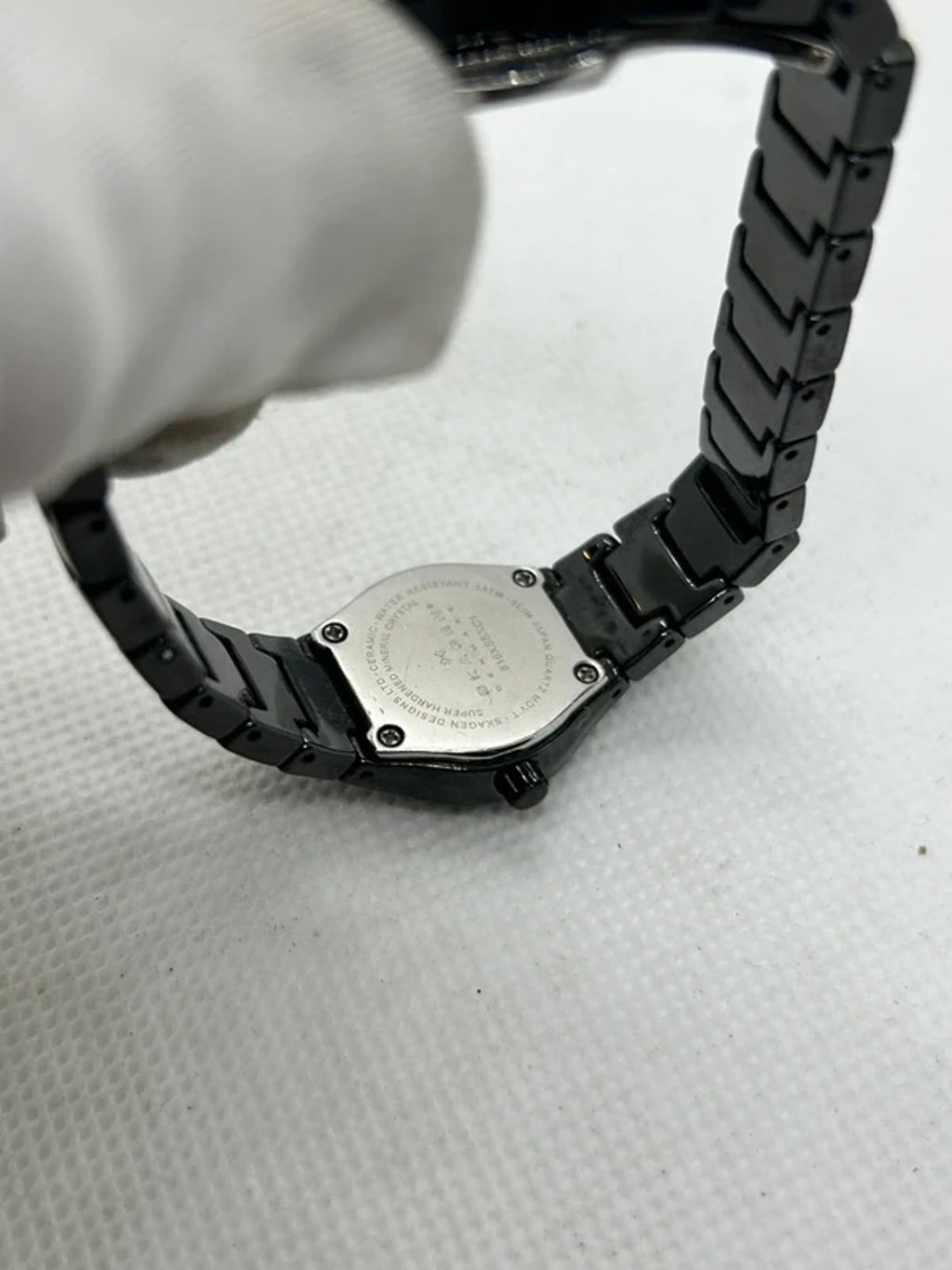 Ladies black Skagen watch with black dial and black bracelet