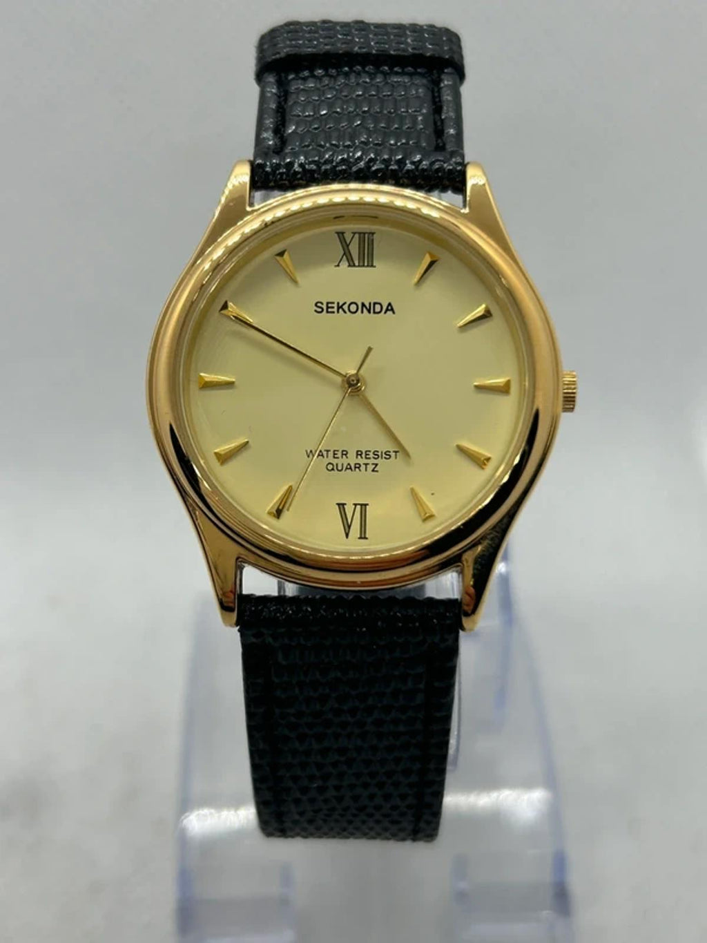 Sekonda gold case and dial smart dress watch black strap box and papers