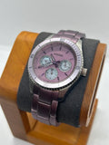 Ladies Lilac fossil quartz watch with gemstone bezel