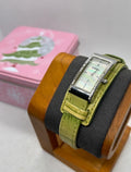 Ladies Fossil silver case watch with olive green strap with watch tin