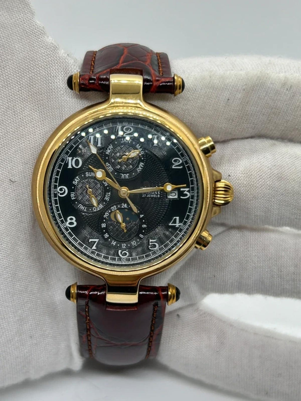 Stauer men’s automatic gold cases watch’s leather strap with box and papers
