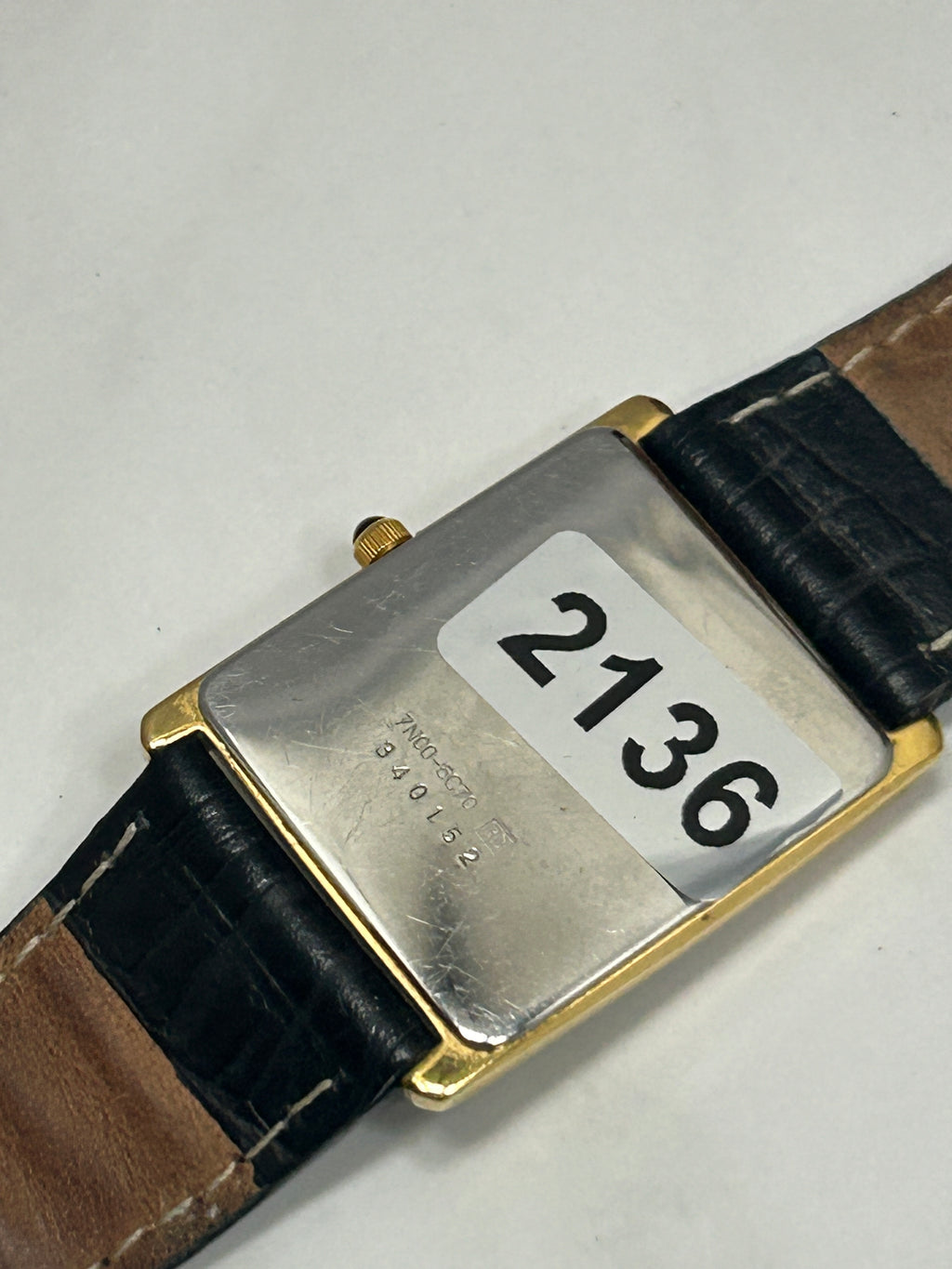 Vintage Seiko gold case tank watch white dial black strap