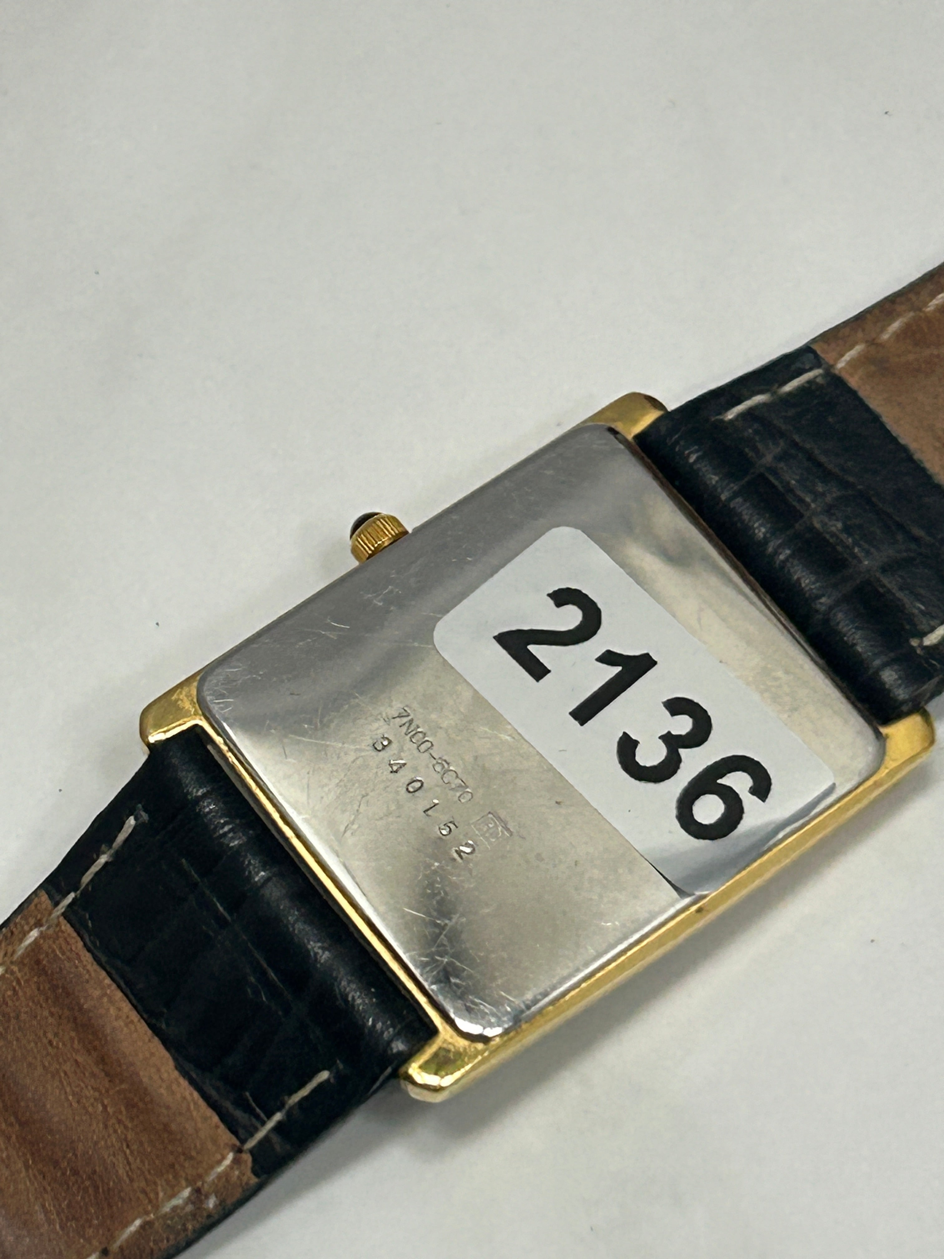 Vintage Seiko gold case tank watch white dial black strap