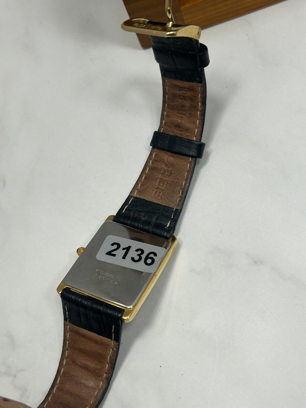 Vintage Seiko gold case tank watch white dial black strap