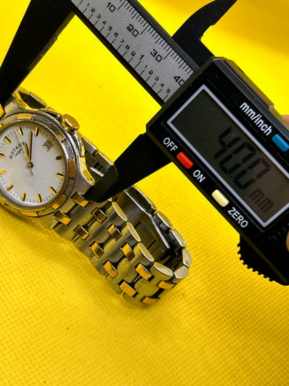 Rotary quartz two tone silver and gold watch with date function