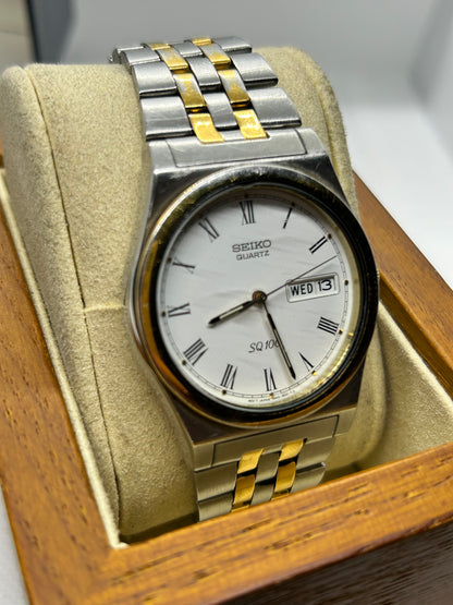 Seiko Daydate SQ100 quartz watch two tone gold and silver with box