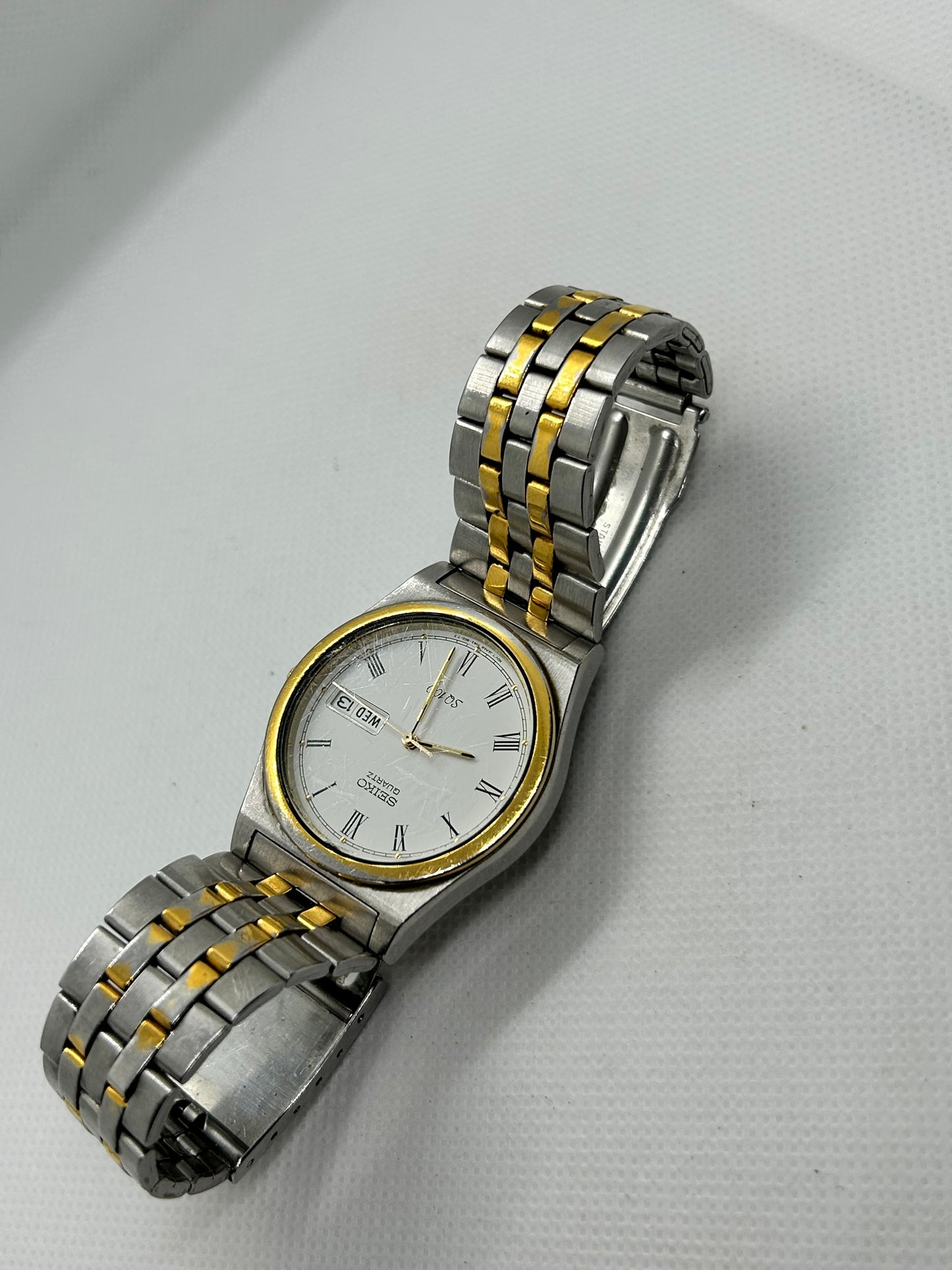 Seiko Daydate SQ100 quartz watch two tone gold and silver with box