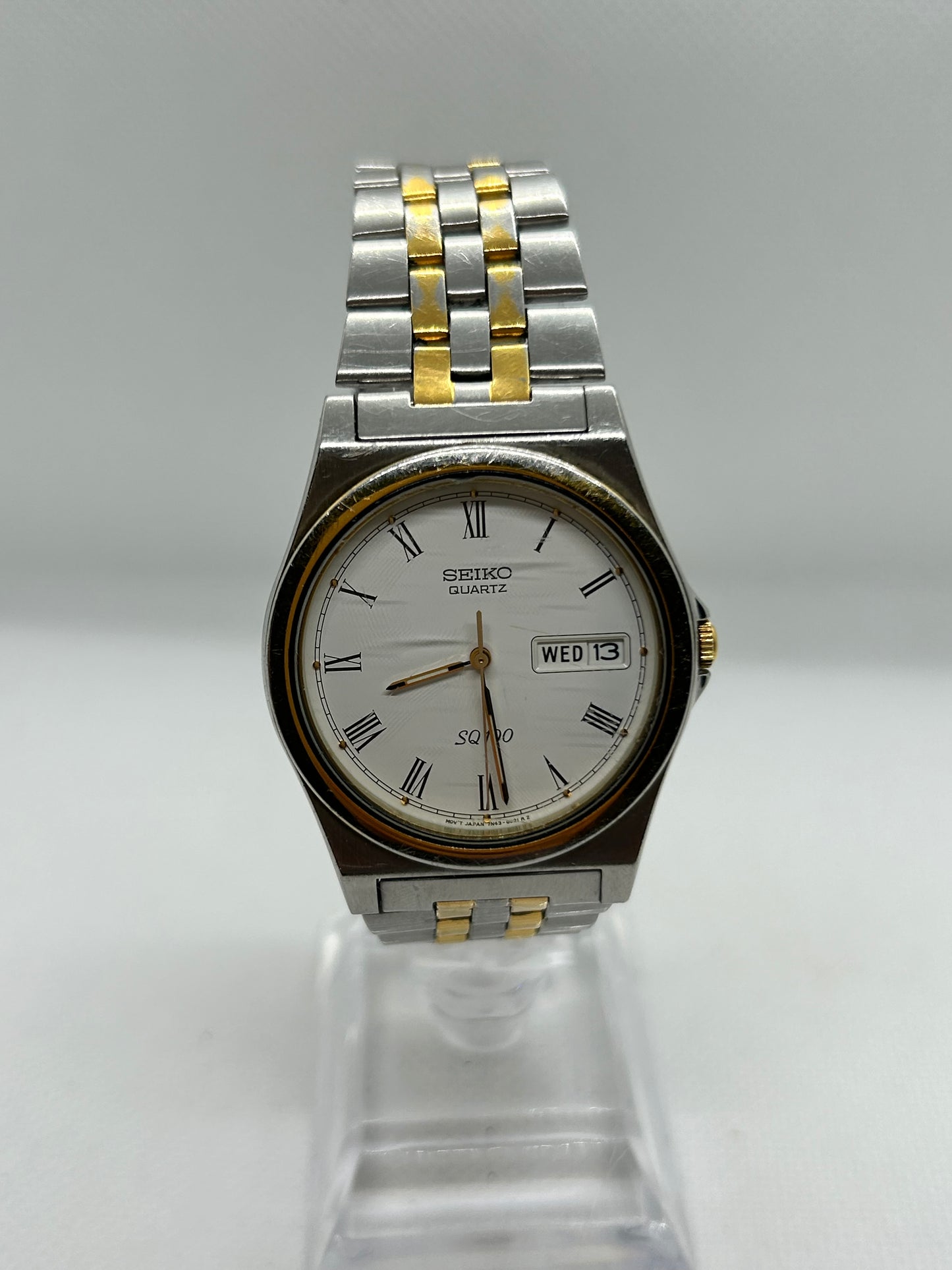 Seiko Daydate SQ100 quartz watch two tone gold and silver with box