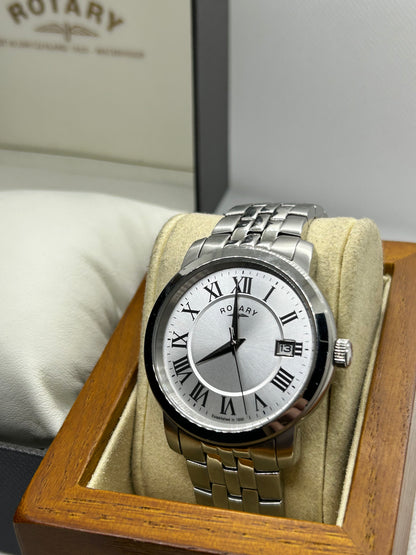 Rotary quartz silver gents dress watch with box