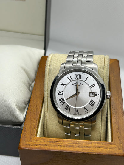 Rotary quartz silver gents dress watch with box