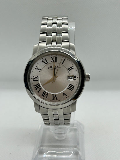 Rotary quartz silver gents dress watch with box