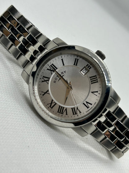 Rotary quartz silver gents dress watch with box