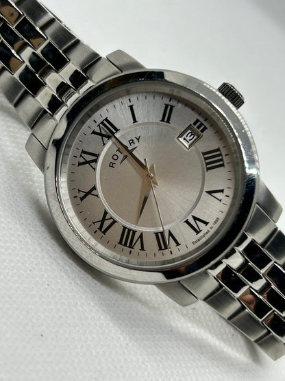 Rotary quartz silver gents dress watch with box