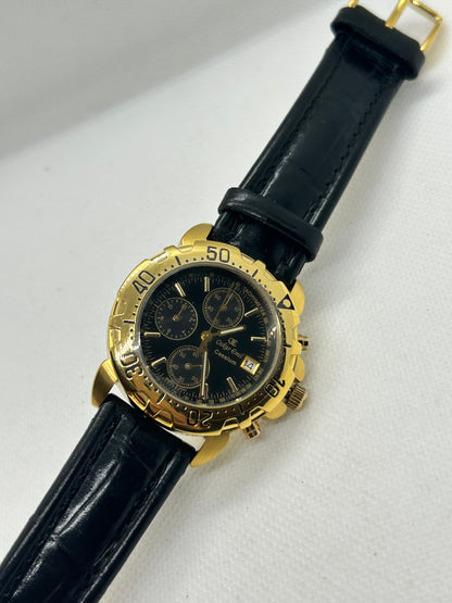 Oskar Emil quartz watch with chronograph function, gold case and black strap