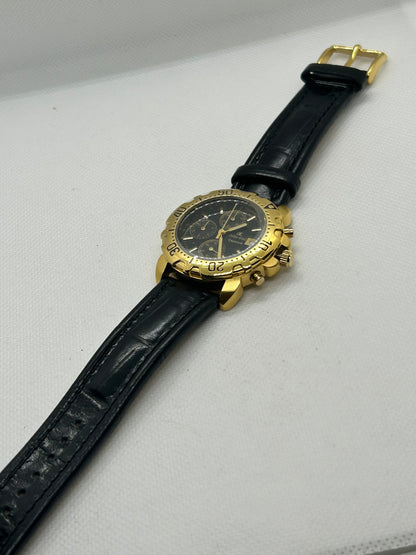 Oskar Emil quartz watch with chronograph function, gold case and black strap