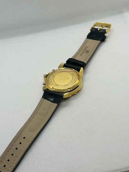 Oskar Emil quartz watch with chronograph function, gold case and black strap