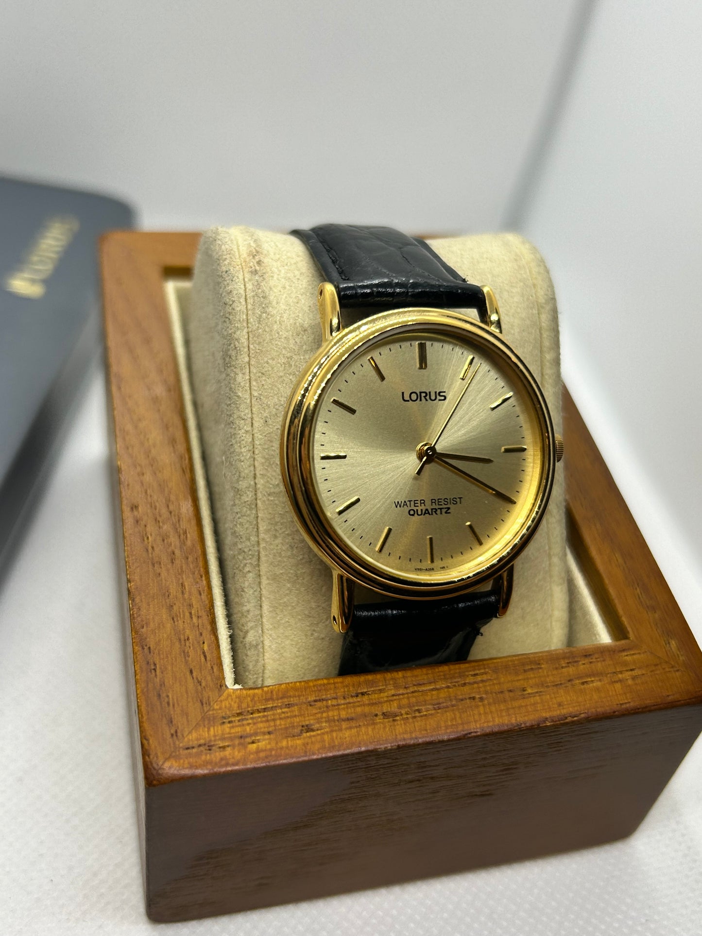 Lorus quartz gold dress watch with engraving on case back, with box