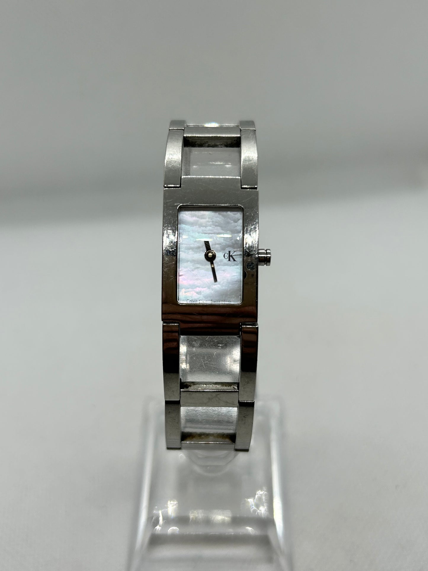 Calvin Klein quartz watch silver bangle mother of pearl dial