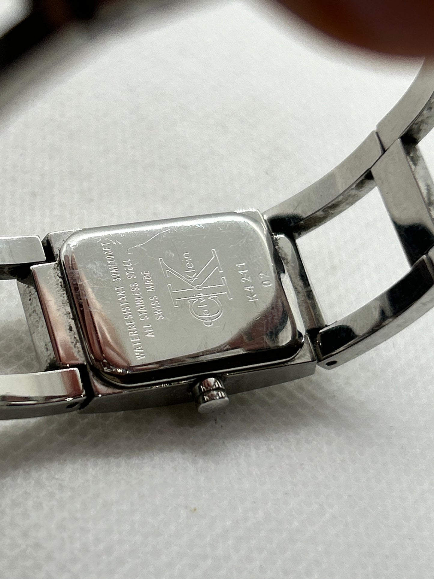 Calvin Klein quartz watch silver bangle mother of pearl dial