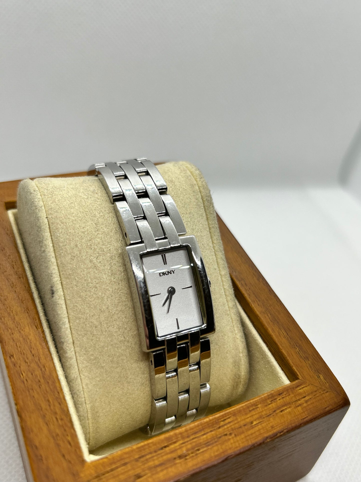 DKNY quartz watch tank style case silver bracelet