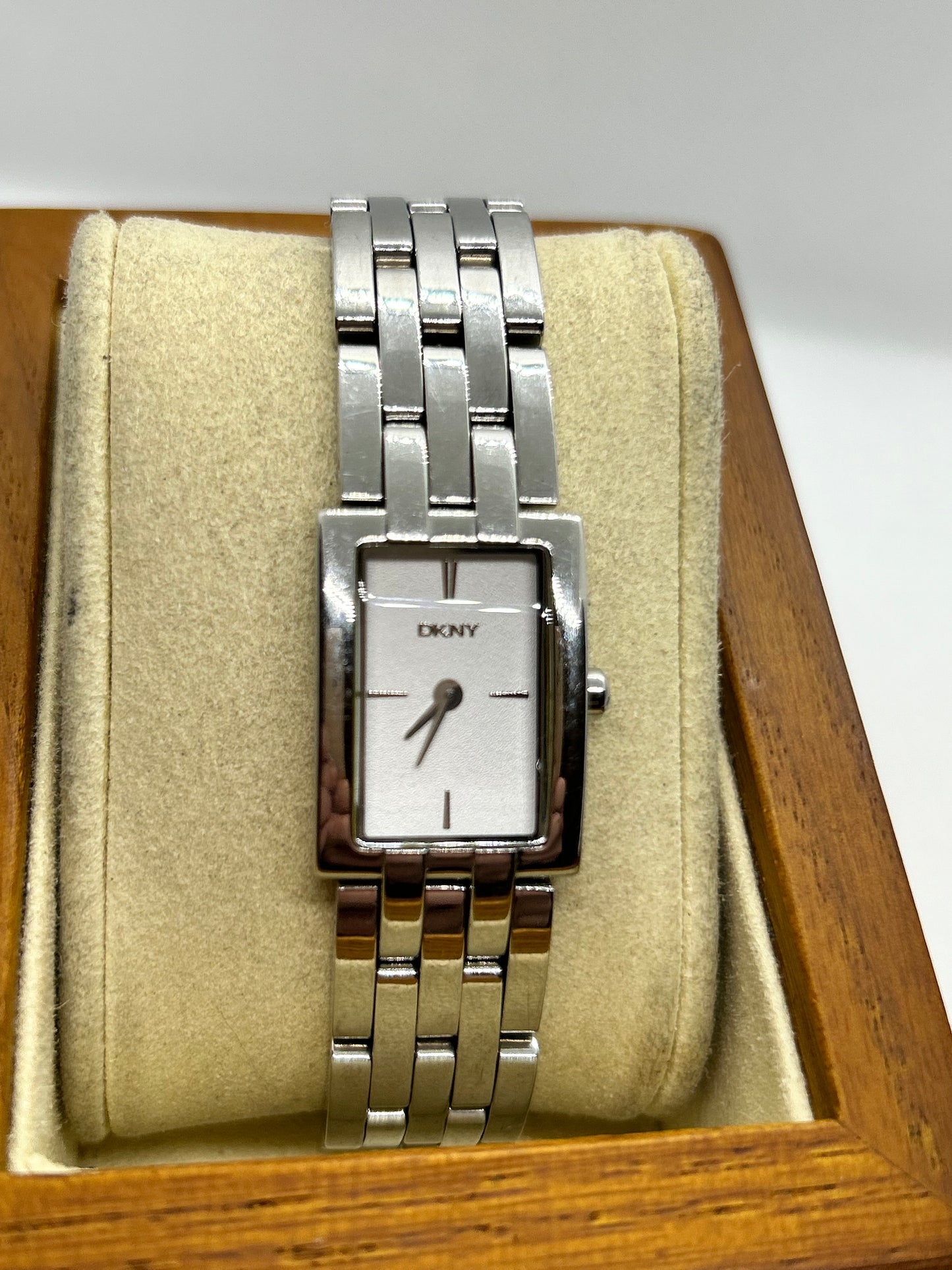 DKNY quartz watch tank style case silver bracelet