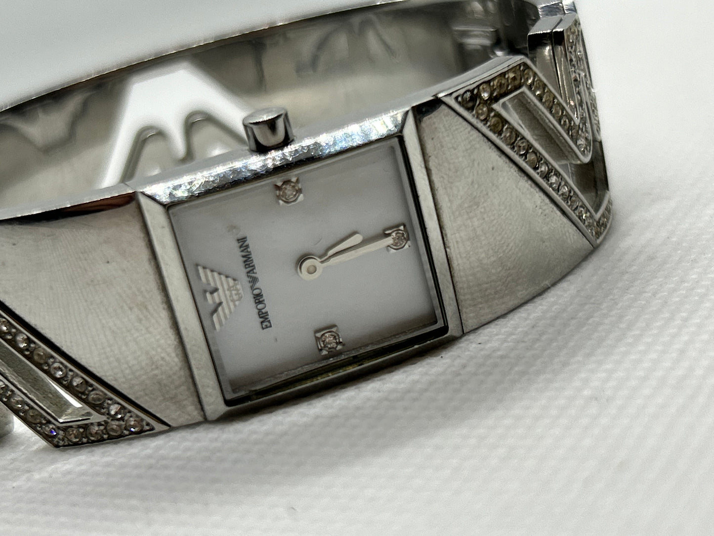 Emporio Armani quartz “diamond” bangle silver watch