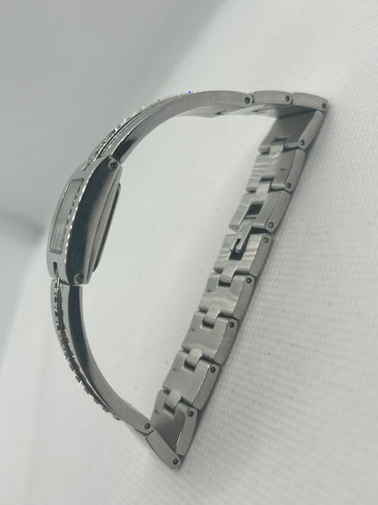 DKNY silver quartz bangle watch with “diamond” style bangle