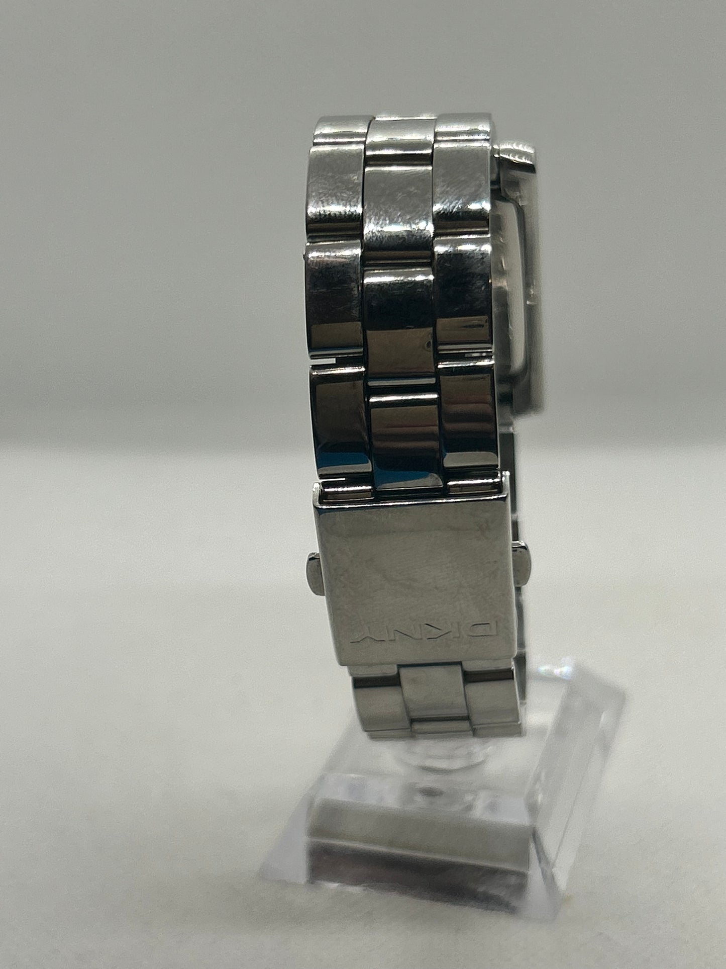 DKNY Silver ladies quartz tank style watch with sub seconds hand dial