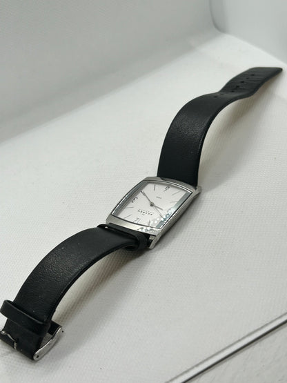 Skansen quartz dress watch white dial silver case black strap