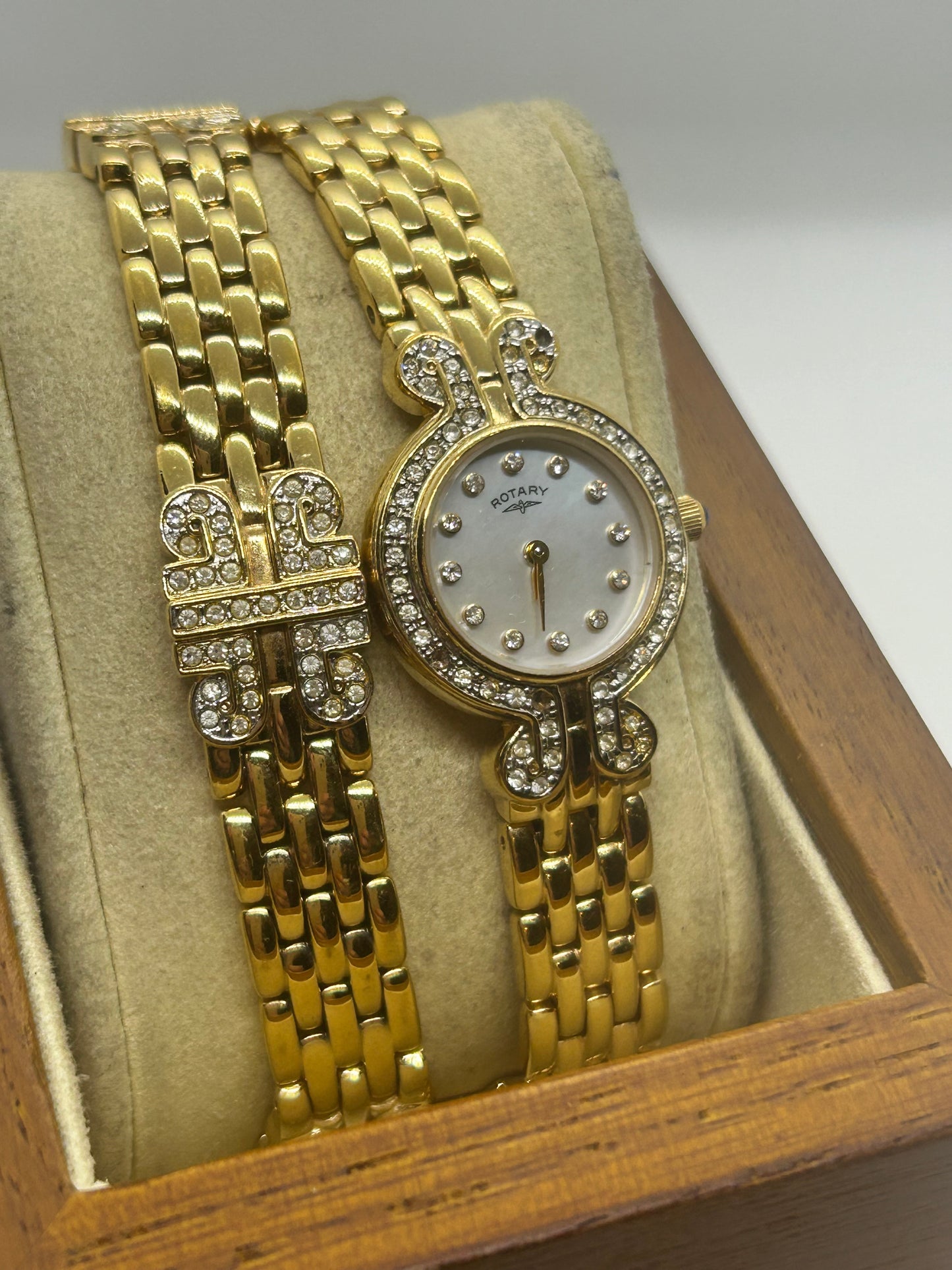 Rotary ladies quartz watch with matching diamanté bracelet